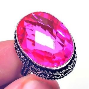 Pink Quartz & .925 Silver Ring Size 6.75